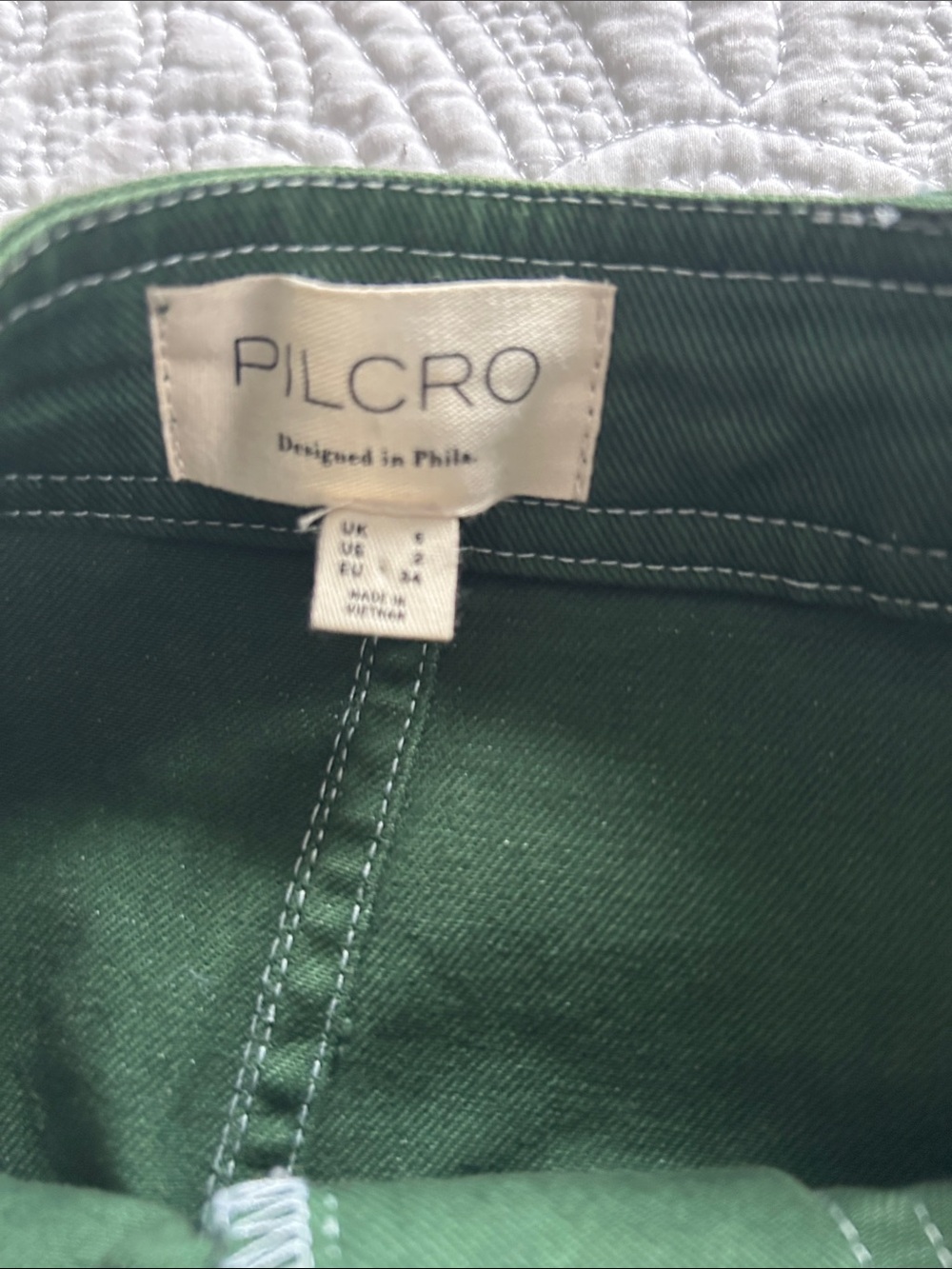 Anthr Pilcro Forest Green Carpenter Skirt Front Slit and Contrast Stitching - Picture 2 of 15